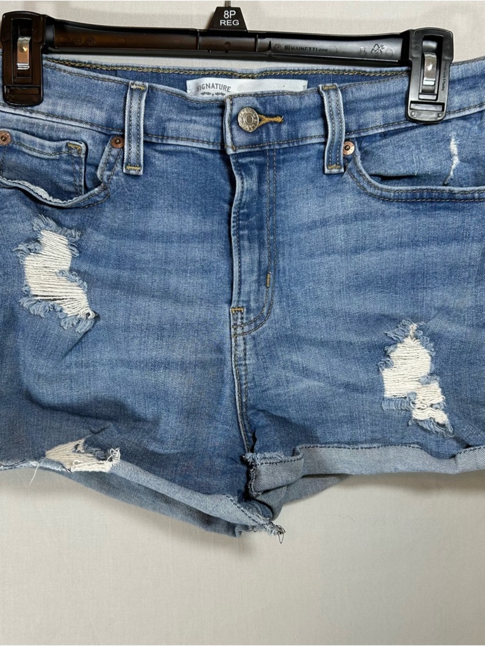 Levi Strauss Signature High Rise Shortie Distressed Shorts Juniors Size 9 Blue